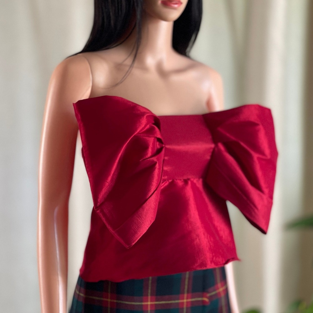 Kika Vargas Red Strapless Oversized Bow Taffeta Top Avante Garde Party Size XS